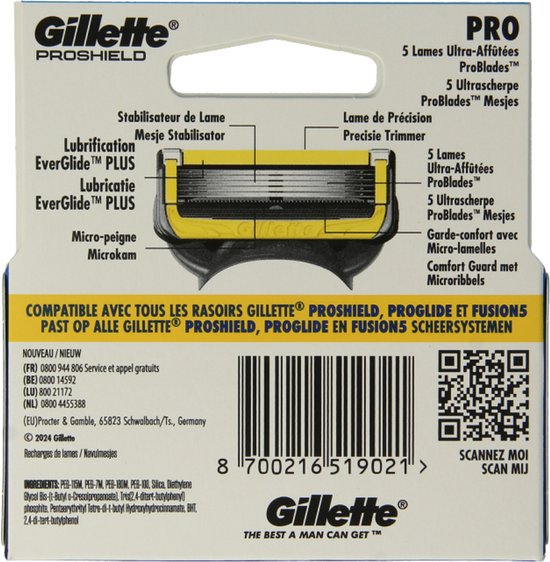 Gillette Proshield Navul Scheermessen - 4 Stuks