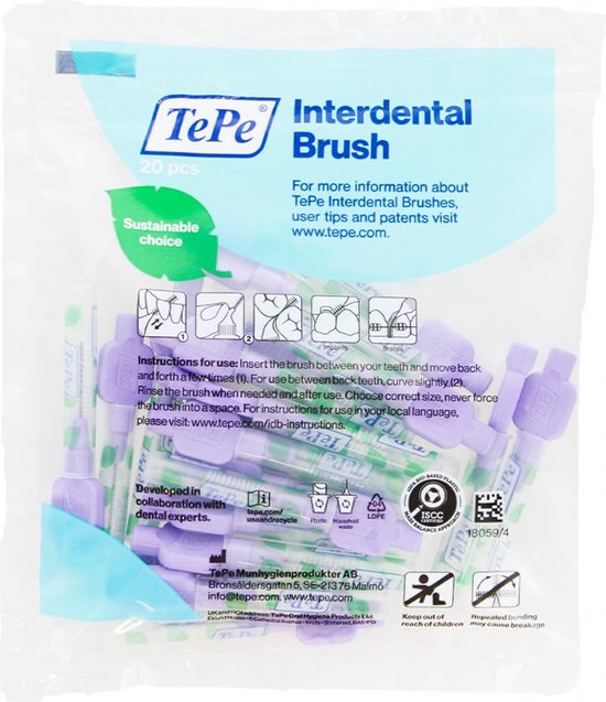 TePe Interdentale Ragers Original Paars ISO maat 6 – 1,1 mm (20 stuks)