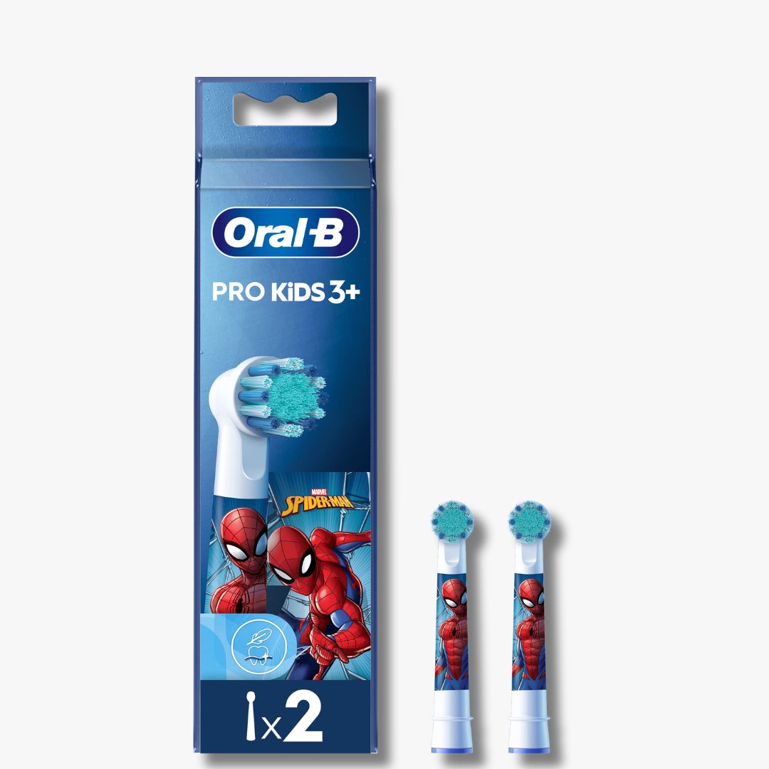 Oral-B PRO Kids Spiderman Opzetborstels - Set van 2 stuks met CleanMaximiser-technologie, speciaal ontworpen voor een zachte en grondige reiniging van kindertanden